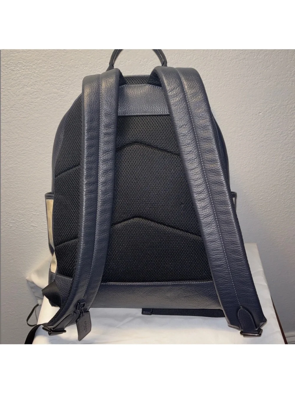 Coach Navy, Cream & Red Striped Men’s Leather Backpack